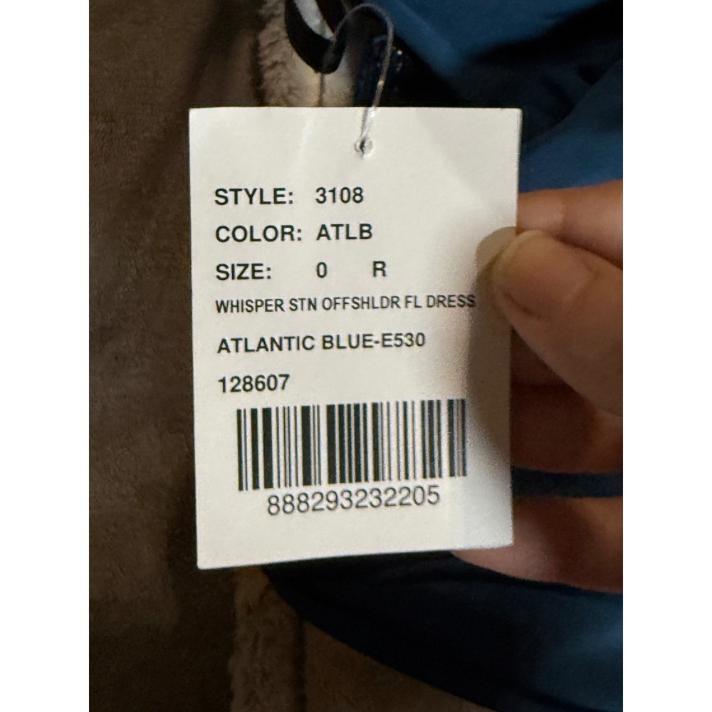 NWT Dessy Dress Size 0 OFF-THE-SHOULDER DRAPED NECKLINE MAXI Atlantic Blue‎ - Picture 9 of 12